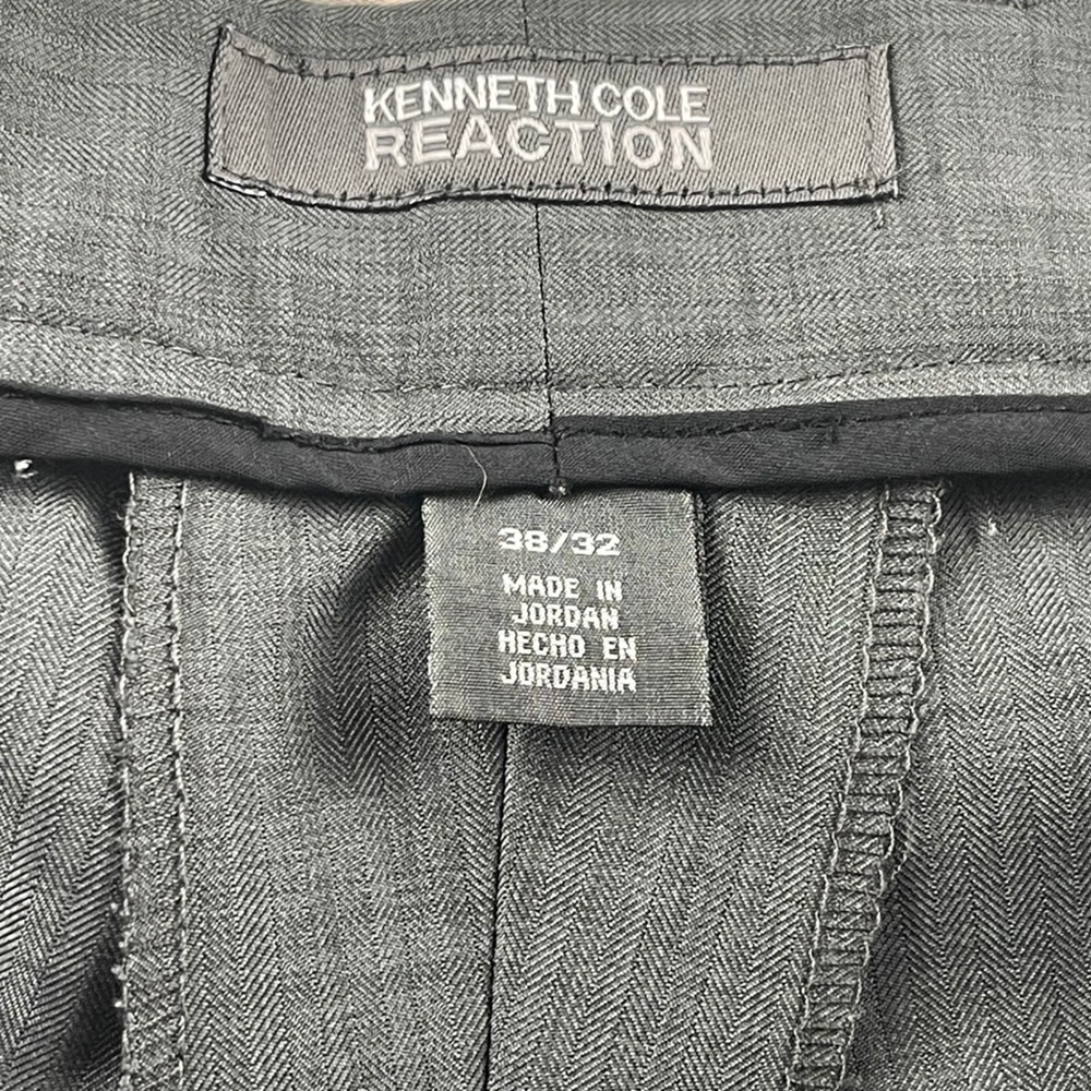 Kenneth Cole Reaction Mens Grey Herringbone Dress Pants 38x32 Flat Front Regular - Picture 4 of 5